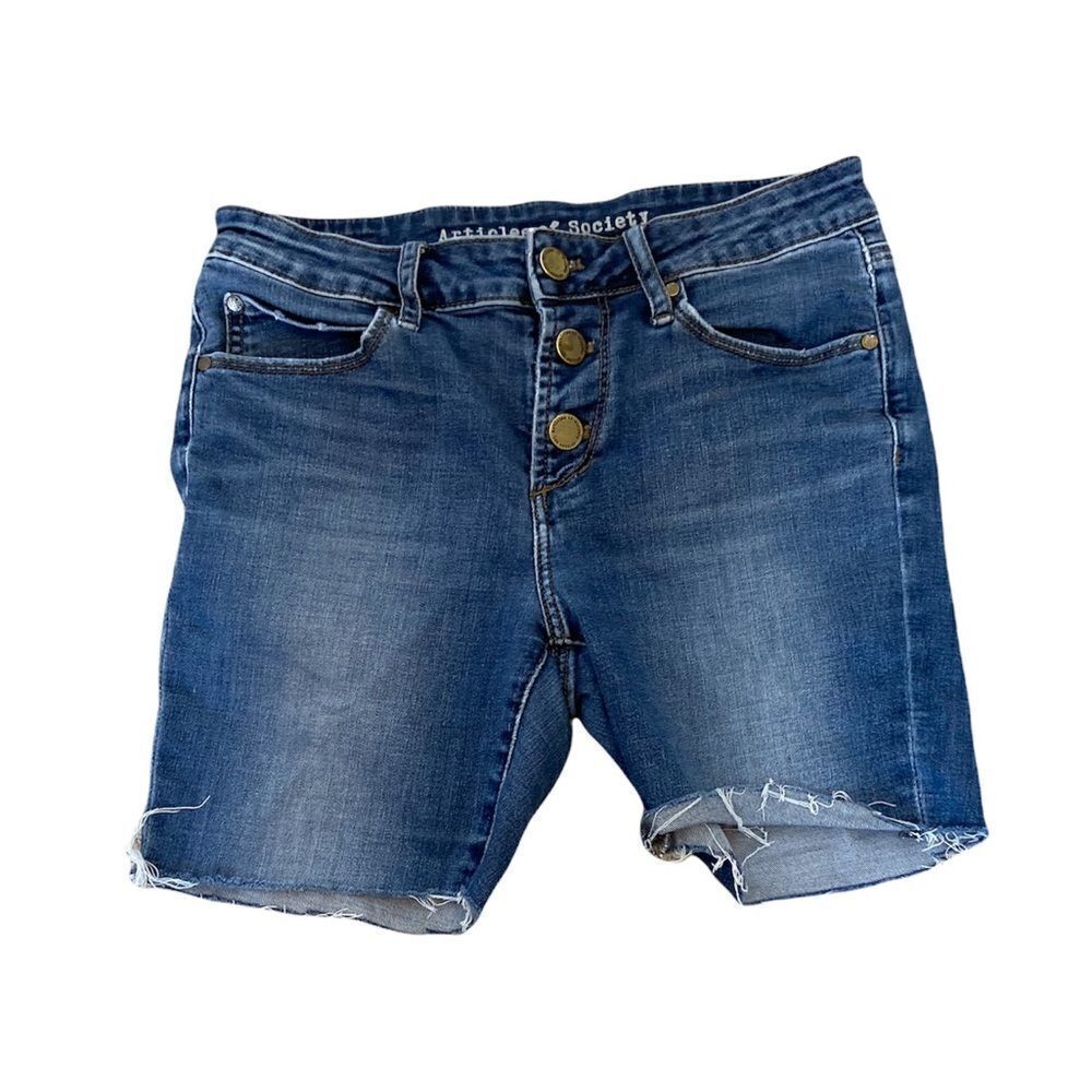 ARTICLES OF SOCIETY Bermuda Stretch Cut Off High Waist Button Fly Jean Short 27
